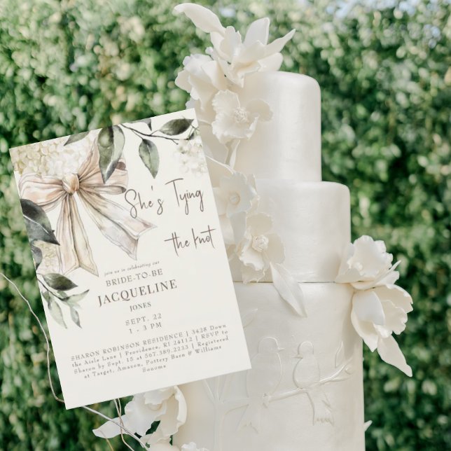 Cream Tying the Knot Bow Wedding Shower  Invitation (Creator Uploaded)