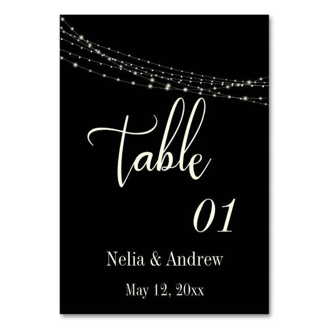 Cream Typography 32 on Black w Lights Table Number (Front)