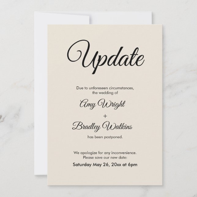 Cream Update Postponed Wedding Announcement (Front)