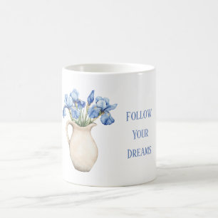 Cream Vase Purple Iris Flowers Coffee Mug