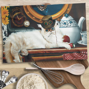 Cream Victorian Steampunk Cat Tea Party Submarine Kitchen Towel