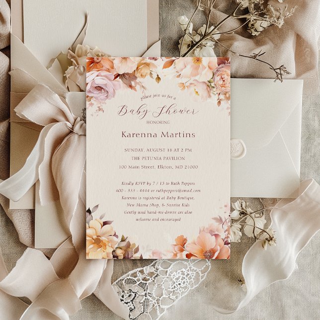 Cream Vintage Floral Fall Baby Shower Invitation (Creator Uploaded)