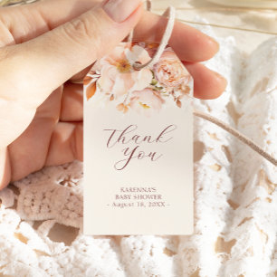 Cream Vintage Floral Fall Baby Shower Thank You Gift Tags