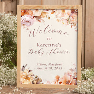 Cream Vintage Floral Fall Baby Shower Welcome Poster