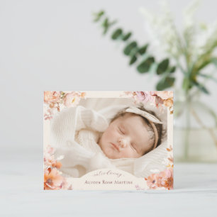 Cream Vintage Floral Fall Photo Birth Announcement Postcard