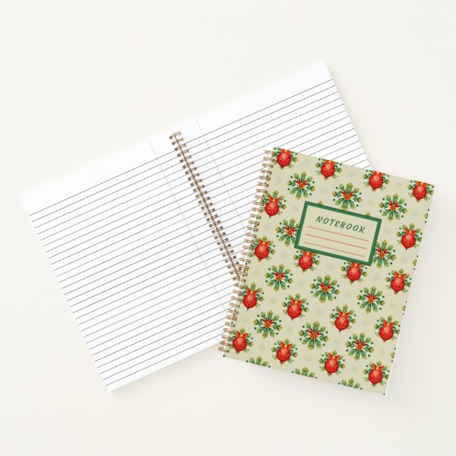 Cream Vintage Ornaments Hardcover Christmas Journa Notebook (Inside)