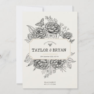 Cream Vintage Peony Wedding Invitation