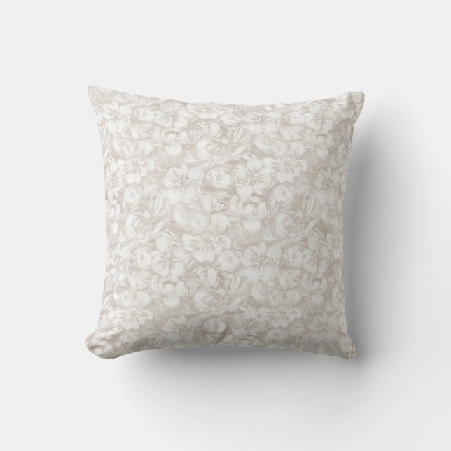 Cream watercolor flower blooms throw pillow (Front)