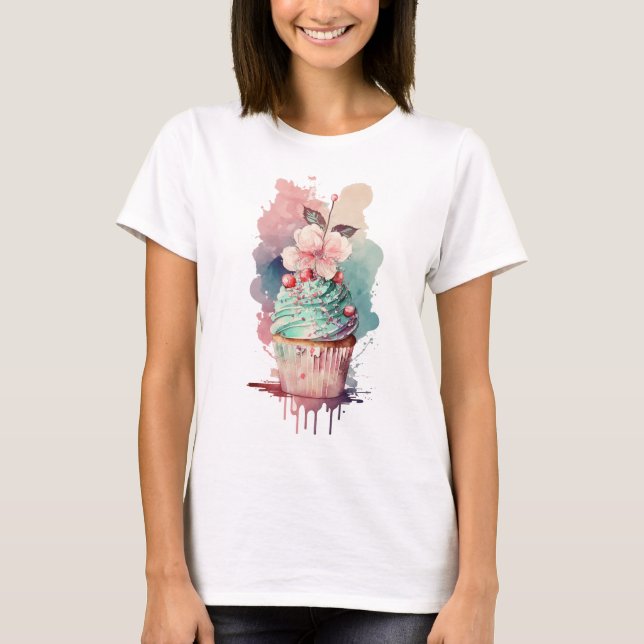 Cream Watercolor Ice-cream Women T-Shirts (Front)