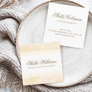Cream watercolor trendy spa boutique calligraphy square business card