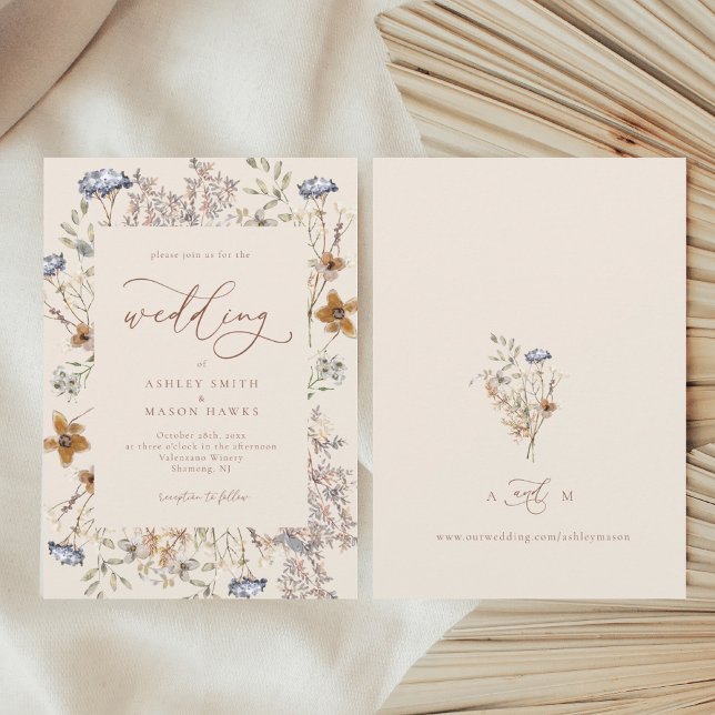 Cream Watercolor Wildflowers Calligraphy Wedding Invitation (Creator Uploaded)