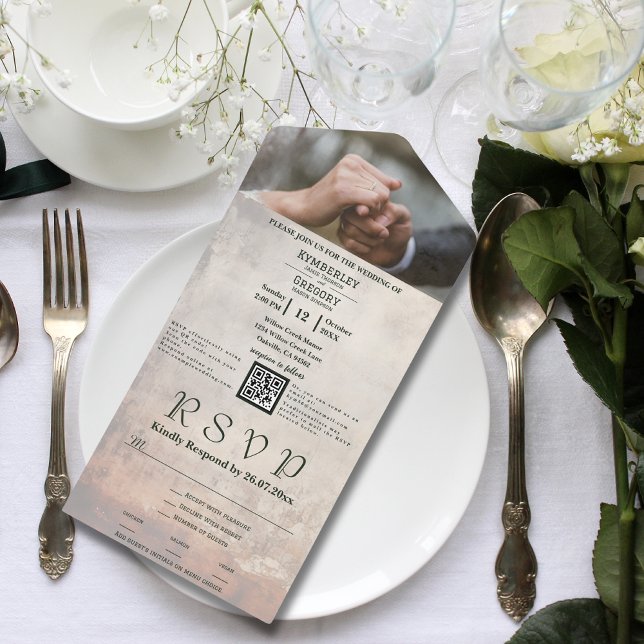 Cream Weathered Whitewash Texture QR Code Photo All In One Invitation (Creator Uploaded)