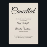 Cream Wedding Cancelled Announcement Card<br><div class="desc">Here's a simple card to notify your guests if it's become necessary to announce that your wedding has been called off. Use the template fields to add your personal details and make this elegant, minimalist design your own. The cream background can be changed to any colour you prefer. All fonts...</div>
