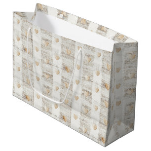 Cream White Beige  Boho Hearts Bridal Shower  Large Gift Bag