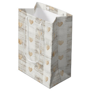 Cream White Beige  Boho Hearts Bridal Shower  Medium Gift Bag