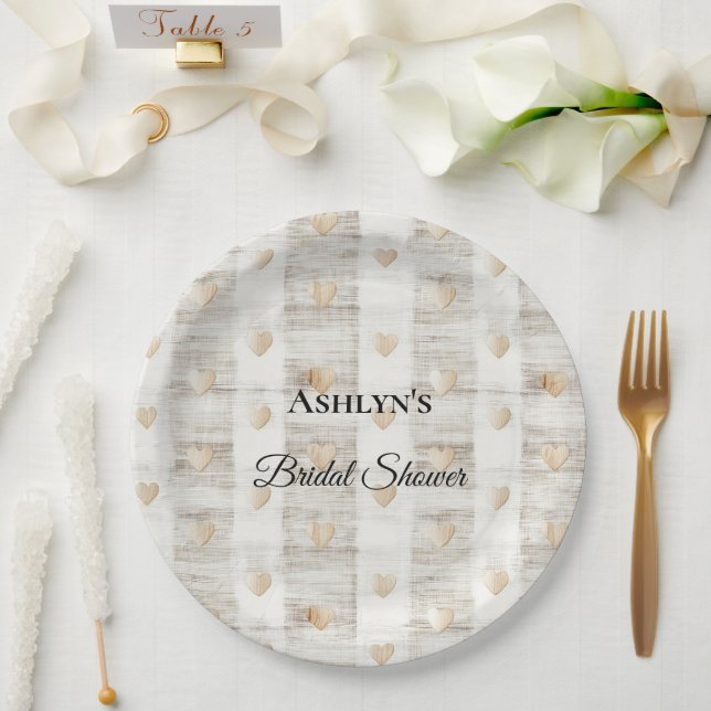 Cream White Beige Boho Hearts Bridal Shower Paper Plate (Wedding)