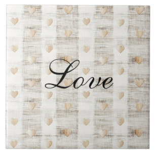 Cream White Beige Boho Hearts  Tile
