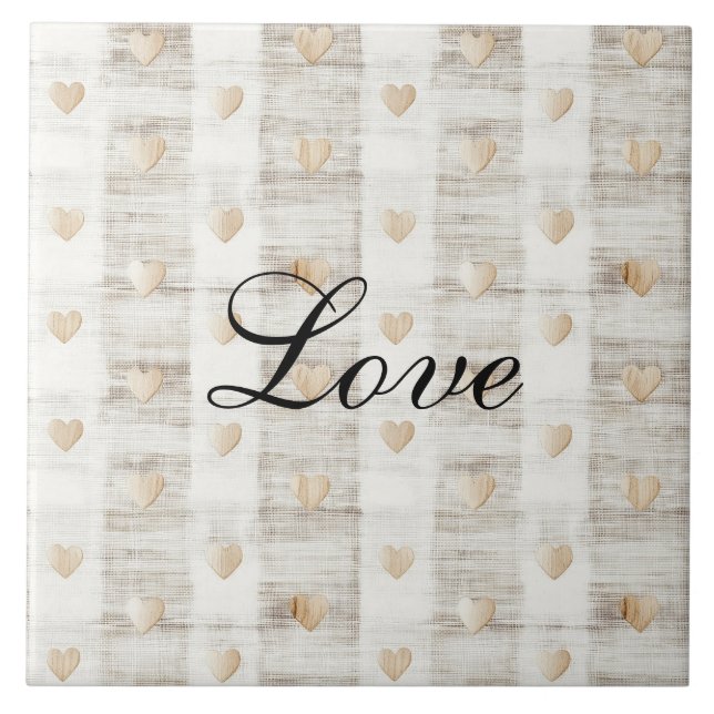 Cream White Beige Boho Hearts  Tile (Front)