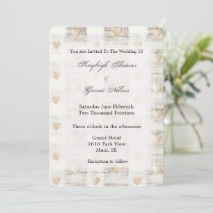 Cream White Beige Boho Hearts Wedding Invitation