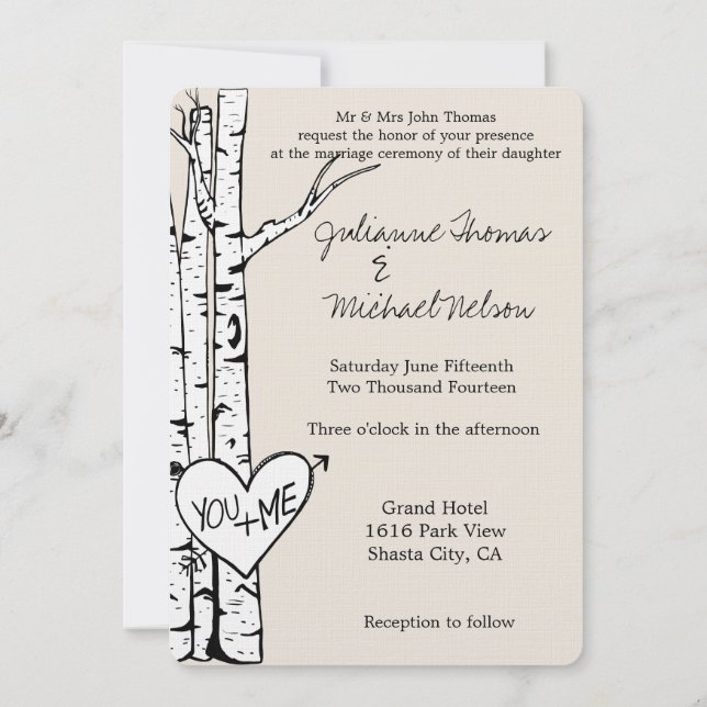 Cream White Birch Trees Wedding Invitation (Back)