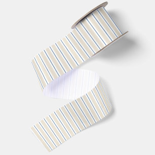 Cream White Blue Stripes Satin Ribbon