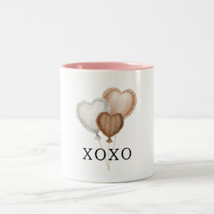Cream White Brown Heart Balloons XOXO Two-Tone Coffee Mug