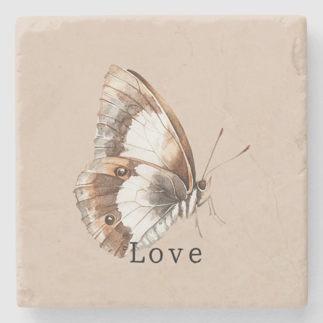 Cream White Butterfly Stone Coaster (Front)