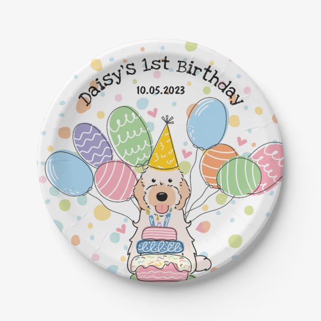 Cream White Cockapoo Cavapoo Dog Birthday  Paper Plate (Front)