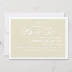 Cream & White Damask Sip And See Invitation