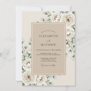 Cream White Ethereal Bloom Wedding Invitation