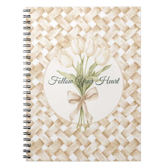 Cream White Faux Basket Weave   Notebook (Front)