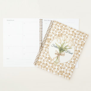 Cream White Faux Basket Weave Planner