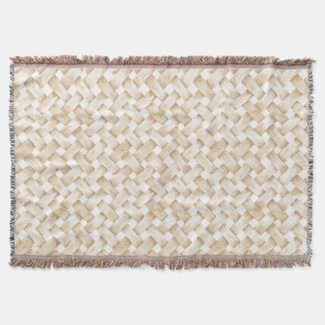 Cream White Faux Basket Weave  Throw Blanket (Front)