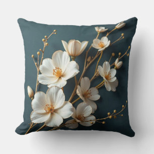 🌸 Cream White Floral Branch Room Decor Accent 🌸 Throw Pillow
