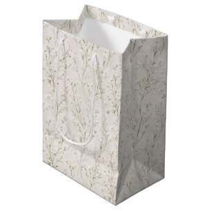 Cream White Floral Bridal Shower Medium Gift Bag