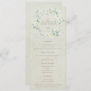 Cream White Floral Easter Wreath Flat 4 Course Menu