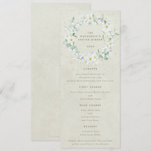 Cream White Floral Easter Wreath Flat 4 Course Menu