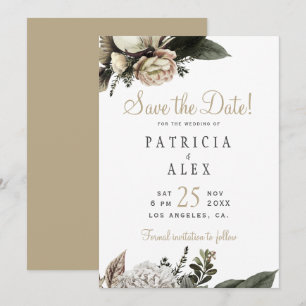 Cream white floral elegant wedding save the date