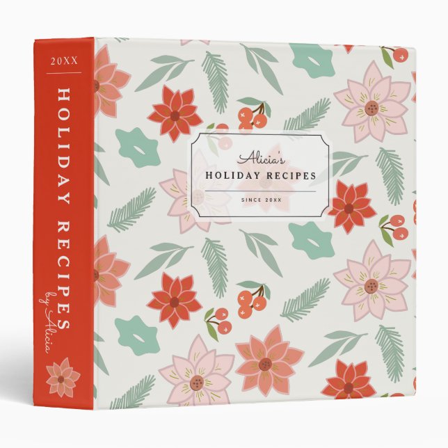 Cream White Floral Holiday Recipe Binder Book (Front/Spine)