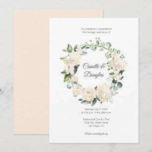 Cream White Floral Wreath Wedding Invitation
