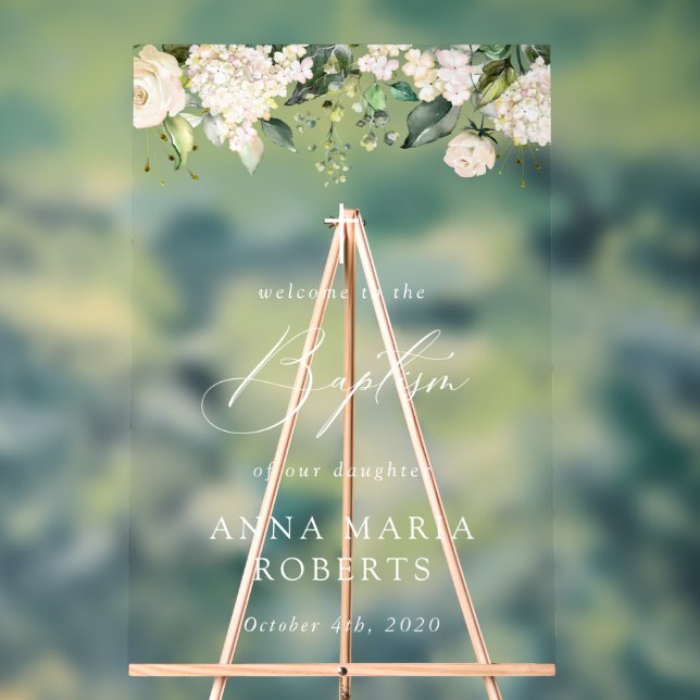 Cream White Flowers, Boho, Floral Baptism Welcome (Neutre)