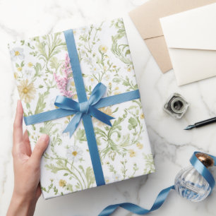 Cream White Flowers Bridal Shower Wrapping Paper