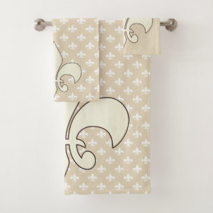 Cream & White French Fleur de Lis Bath Towel Set