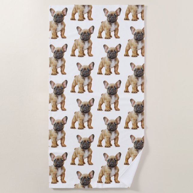 Cream white Frenchie Dogs Beach Towel (Front)