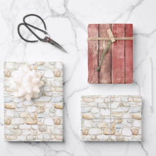 Cream White Grey Faux Stones Birthday Wrapping Paper Sheet