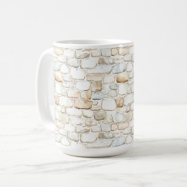 Cream White Grey Faux Stones   Coffee Mug (Front Left)