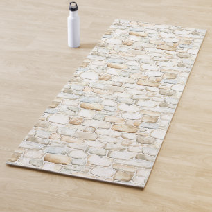 Cream White Grey Faux Stones Roses Yoga Mat