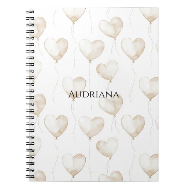 Cream White Heart Balloons Notebook (Front)