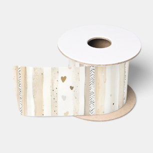 Cream White Hearts Stripes Satin Ribbon