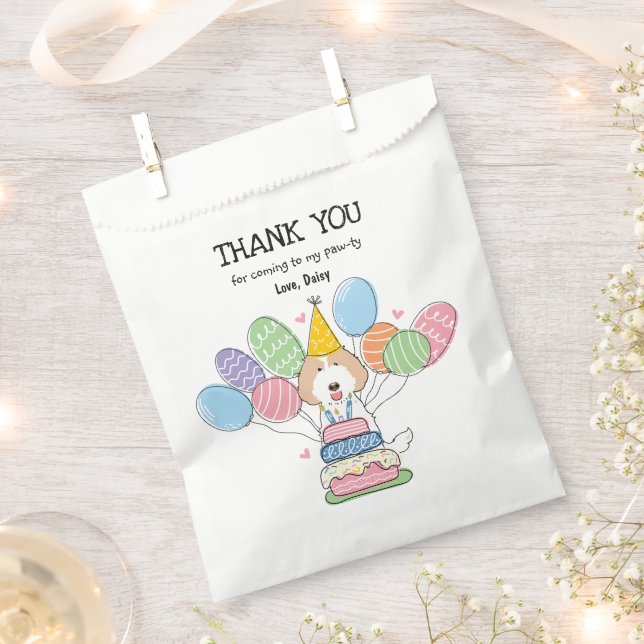 Cream White Labradoodle Birthday Party Favour Bag (Clipped)